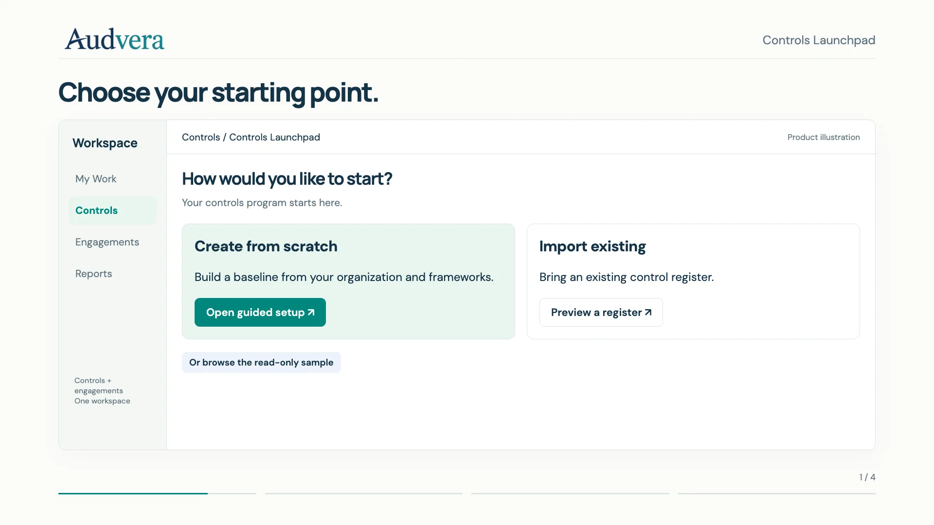 A light Controls Launchpad with existing-register and guided AI setup choices